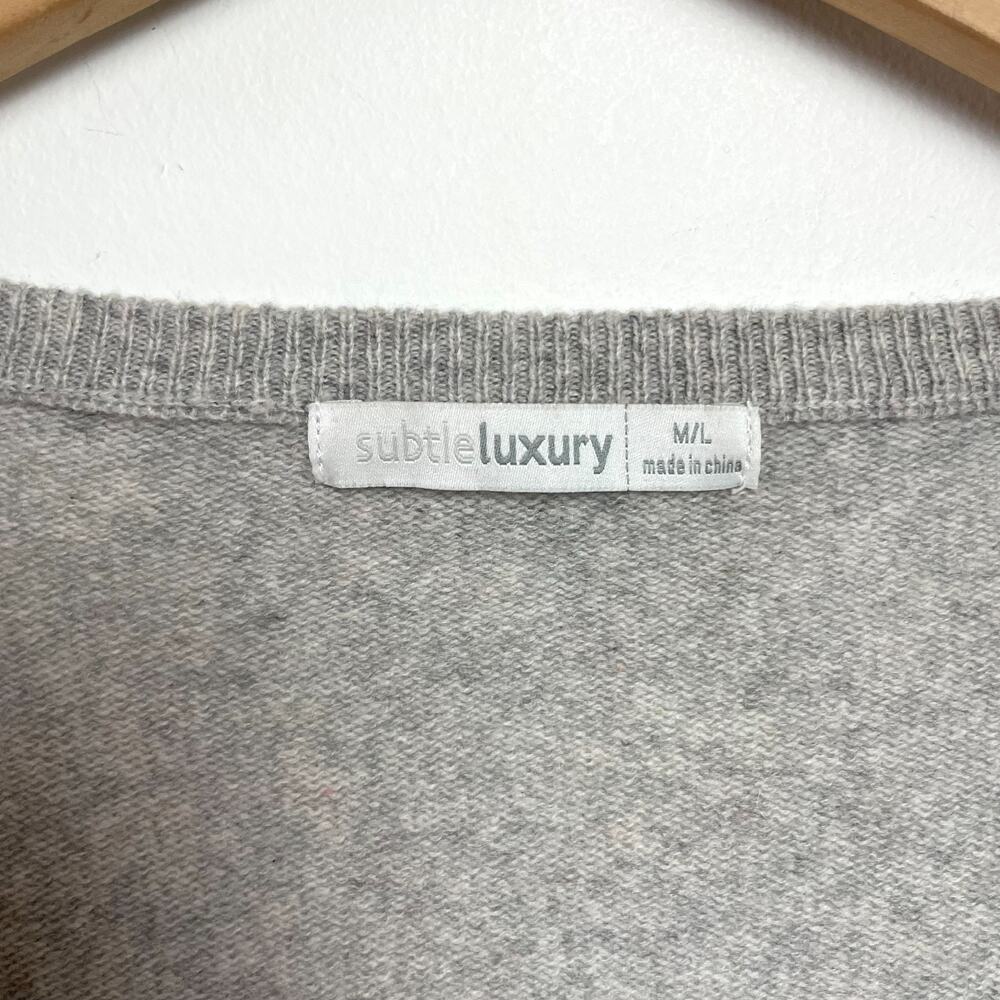Gray Ivory Color Block Cashmere Sweater V-Neck M/L Quiet Luxury Retro Stripe - Picture 3 of 8